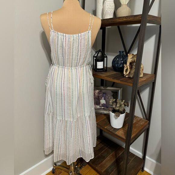 Apiece Apart Daphne Midi Dress Lurex Metallic White Fez Stripe Size 6 - Picture 5 of 13